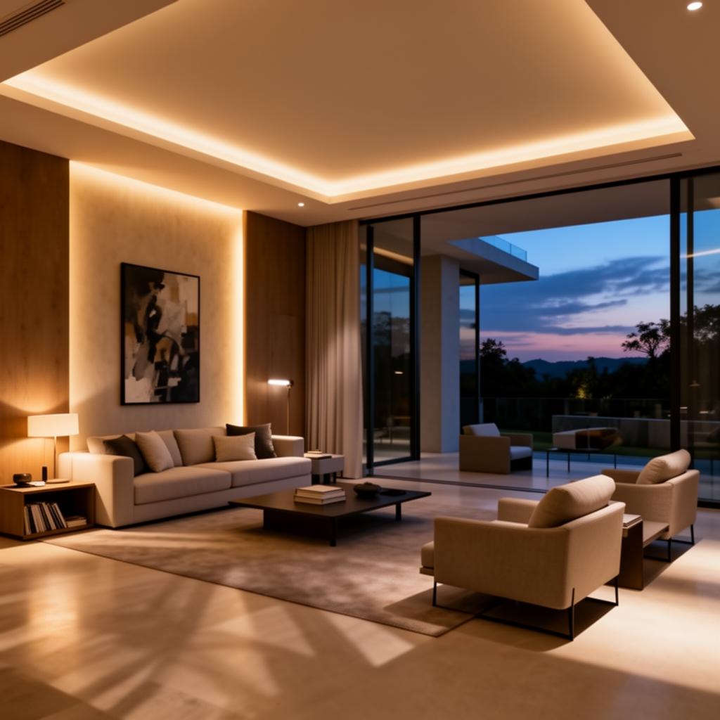 Luxury residential interior shaped by concealed and layered architectural lighting