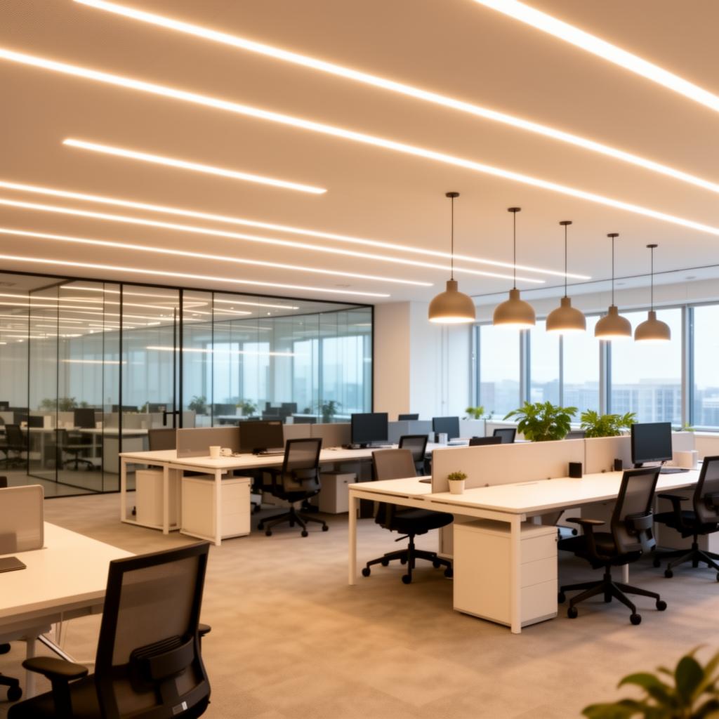 Commercial office lighting designed for visual comfort, screen work and daylight