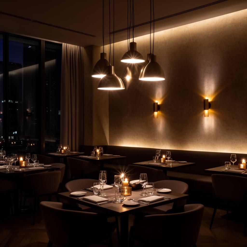 Hospitality lighting design creating an intimate restaurant atmosphere without visible glare
